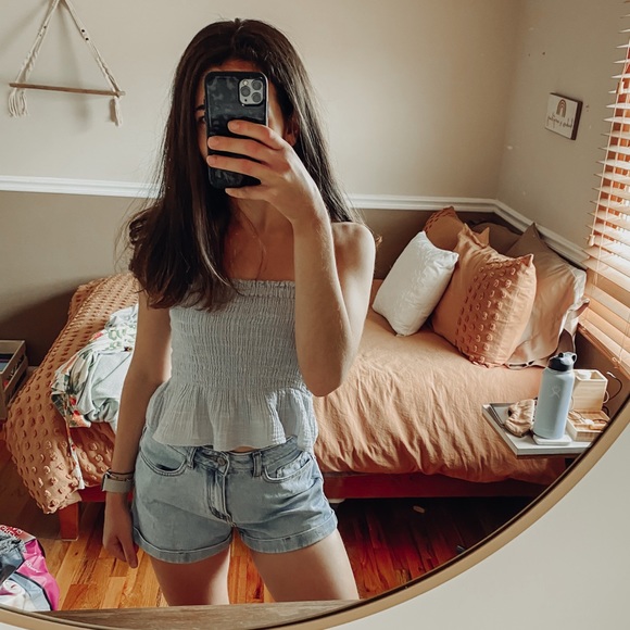 American Eagle Outfitters Tops - AE✨Baby Blue Smocked Peplum Tube Top